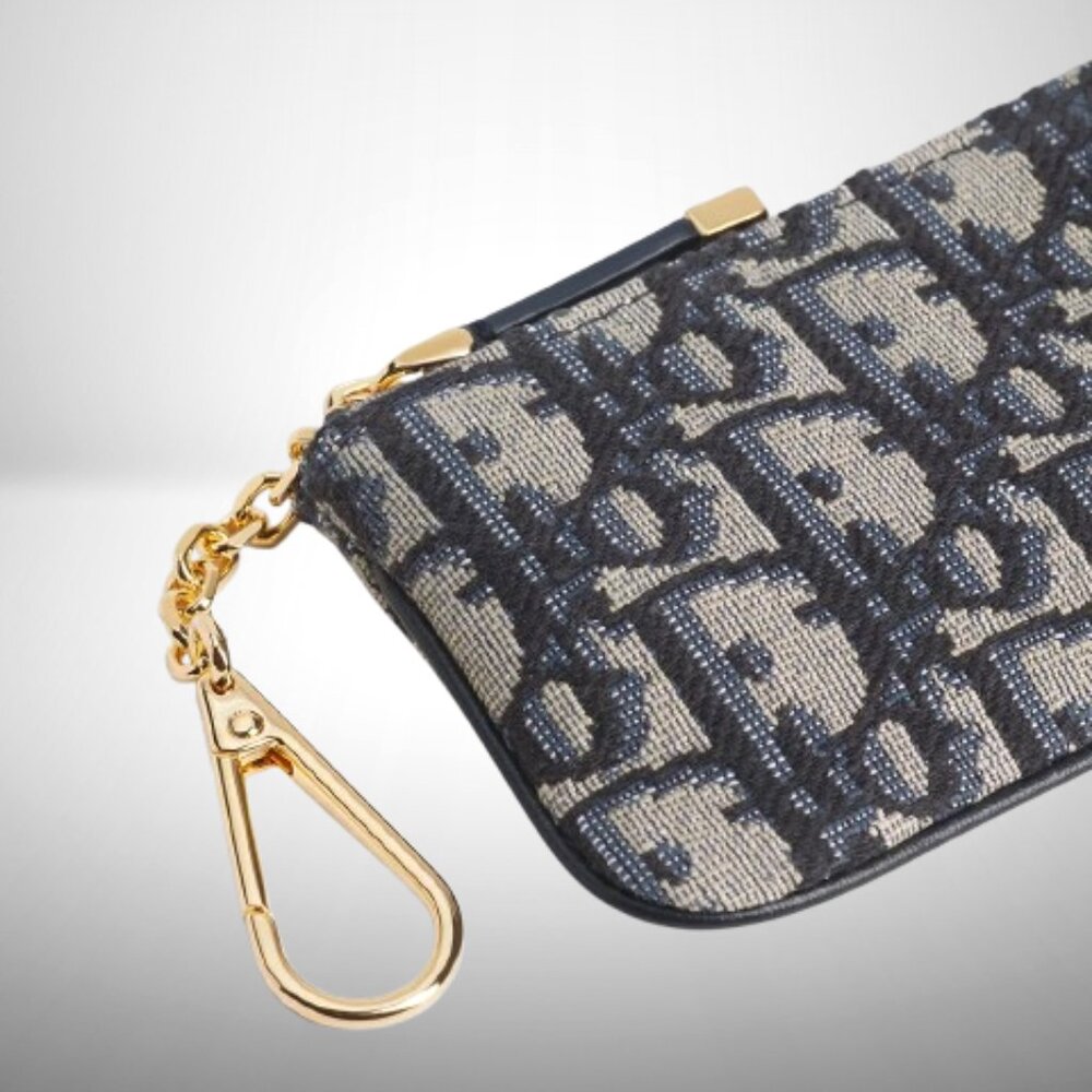 DiorTravel Myrte Zipped Key Case Blue Dior Oblique Jacquard - w/ Box + Dust Bag - Picture 5 of 9